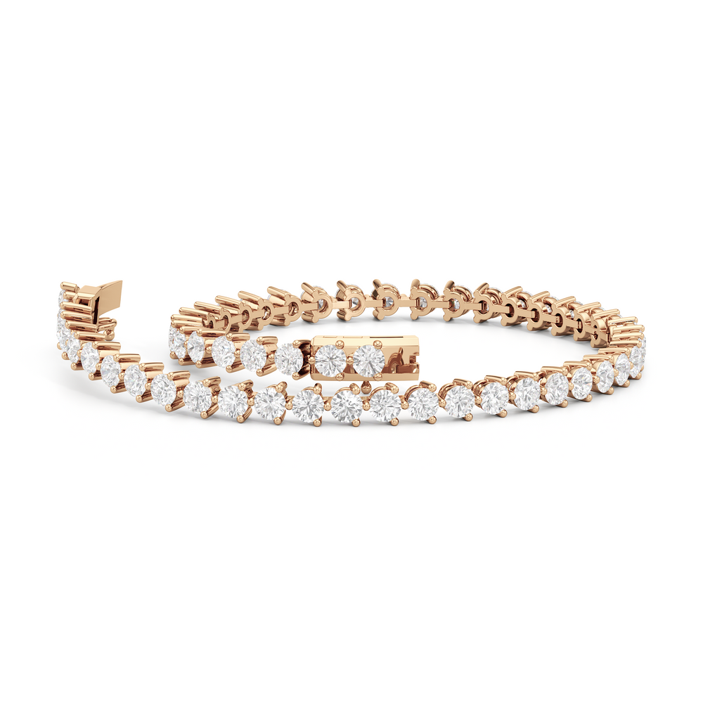 Contemporary 3-Prong Round Lab Diamond Tennis Bracelet with 3 Cut Diamond in 14KT Rose Gold view 2
