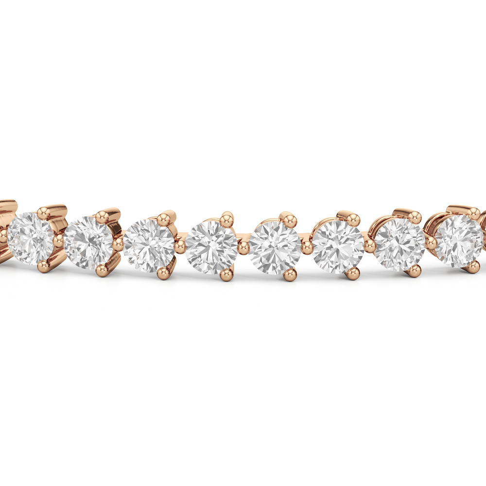 Contemporary 3-Prong Round Lab Diamond Tennis Bracelet with 3 Cut Diamond in 14KT Rose Gold view 5
