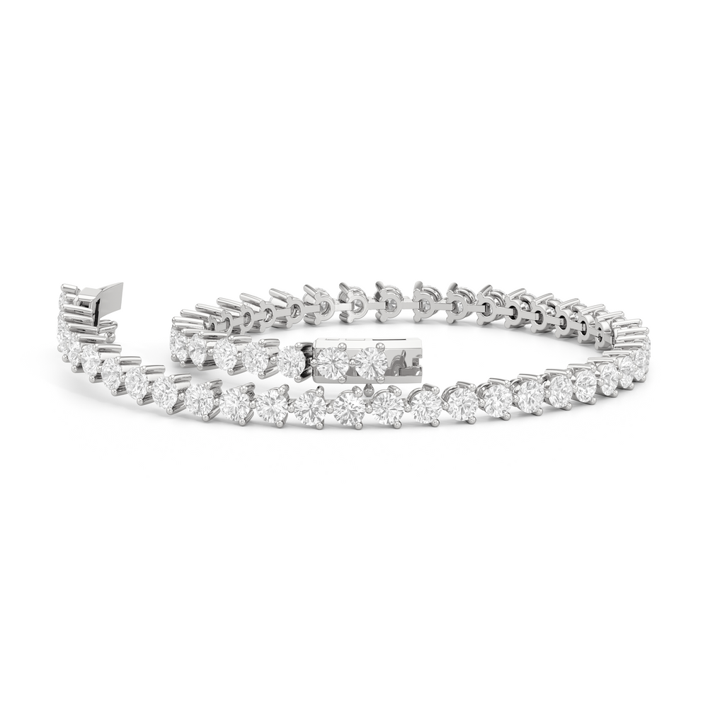 Contemporary 3-Prong Round Lab Diamond Tennis Bracelet with 3 Cut Diamond in 14KT White Gold view 2
