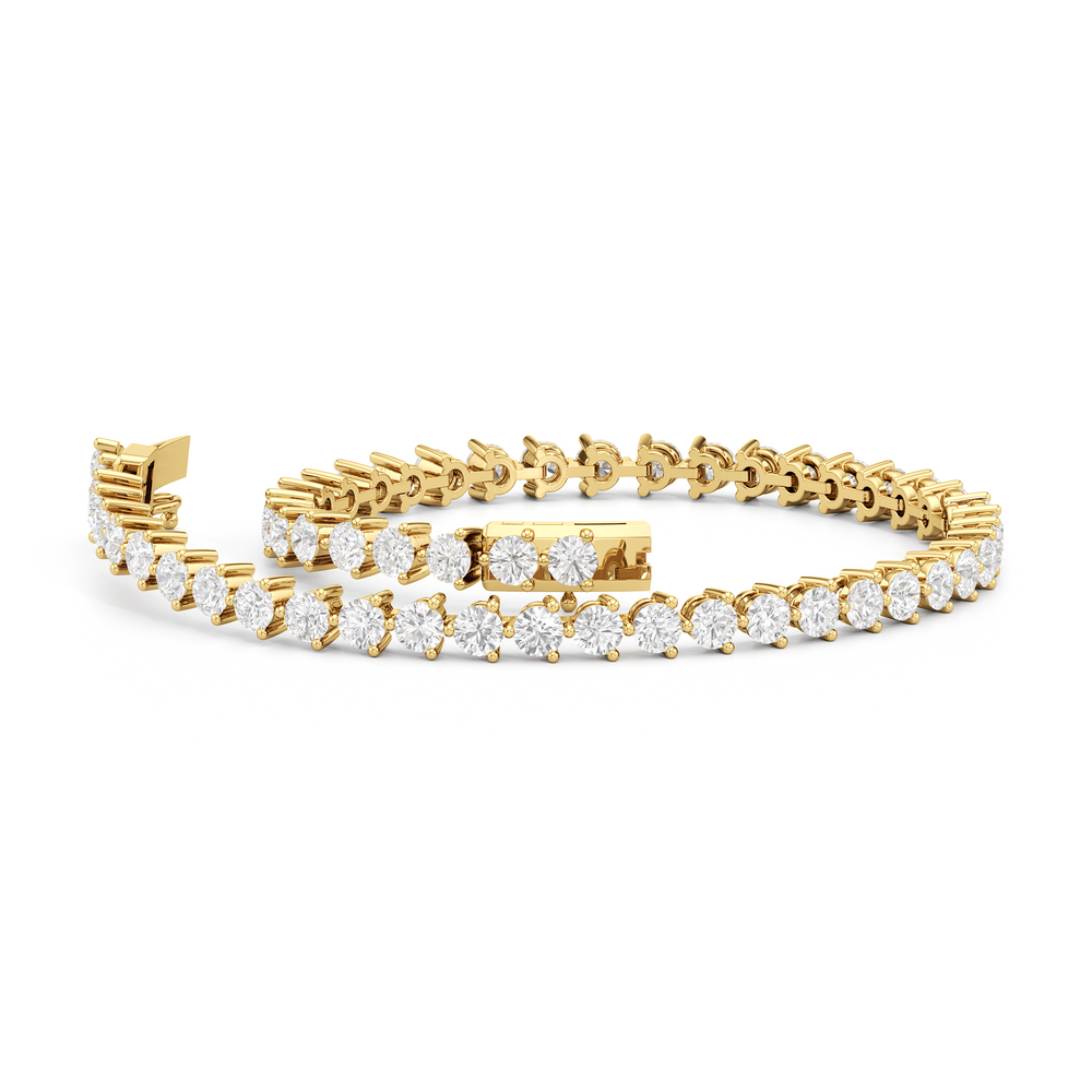 Contemporary 3-Prong Round Lab Diamond Tennis Bracelet with 3 Cut Diamond in 14KT Yellow Gold view 2
