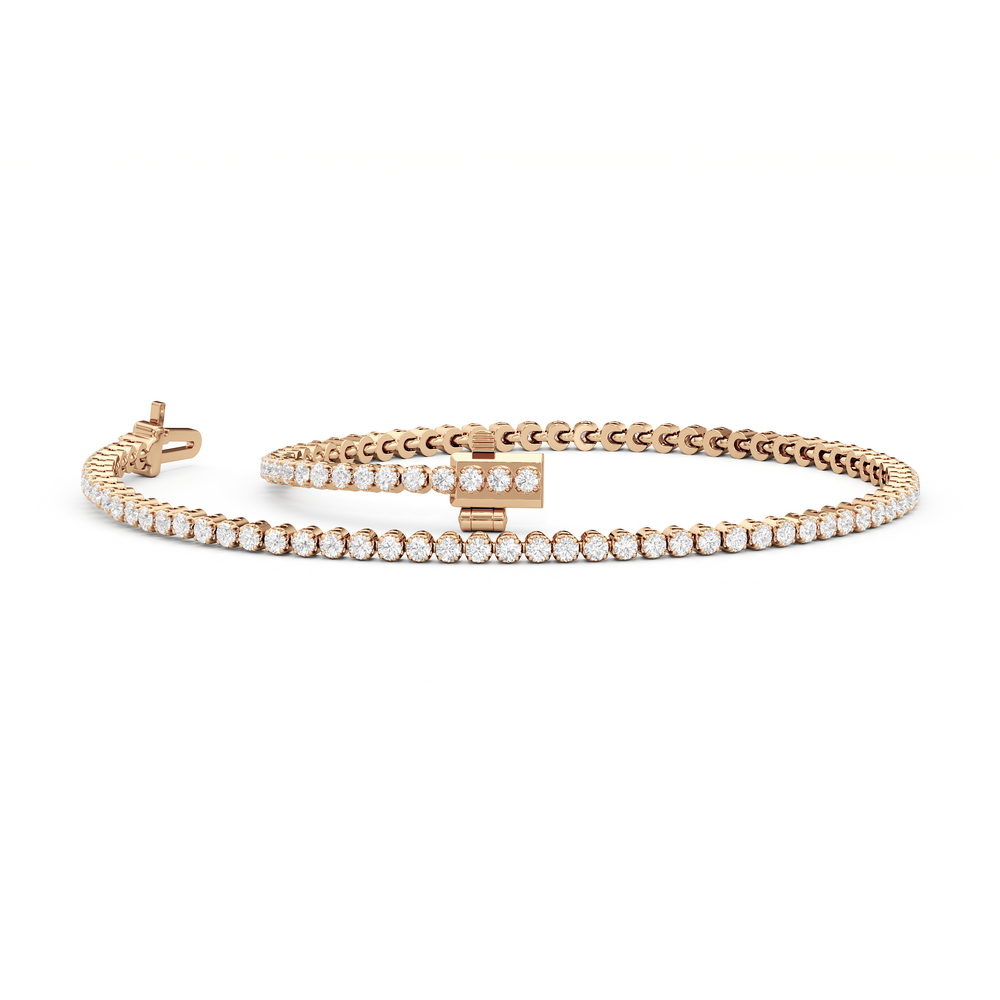 Four Prong Lab Diamond Tennis Bracelet with 1 Cut Diamond in 14KT Rose Gold view 3
