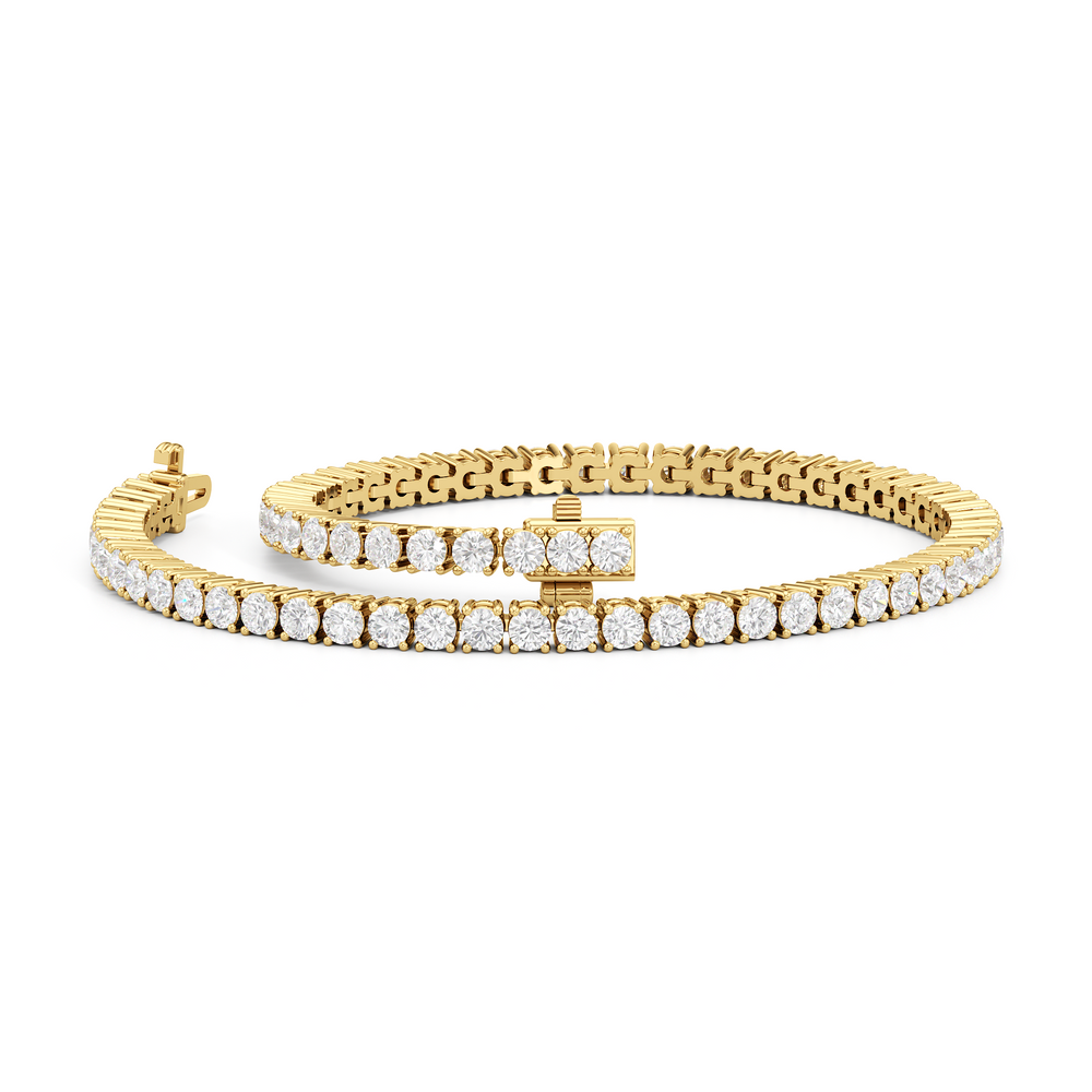 Four Prong Lab Diamond Tennis Bracelet with 3 Cut Diamond in 14KT Yellow Gold view 3
