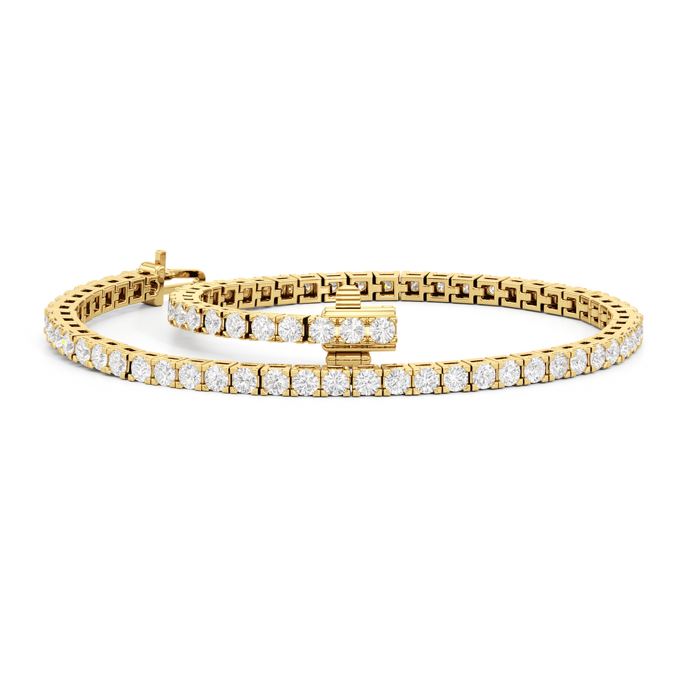 Classic 4-Prong Round Lab Diamond Square Basket Tennis Bracelet with 3 Cut Diamond in 14KT Yellow Gold view 2
