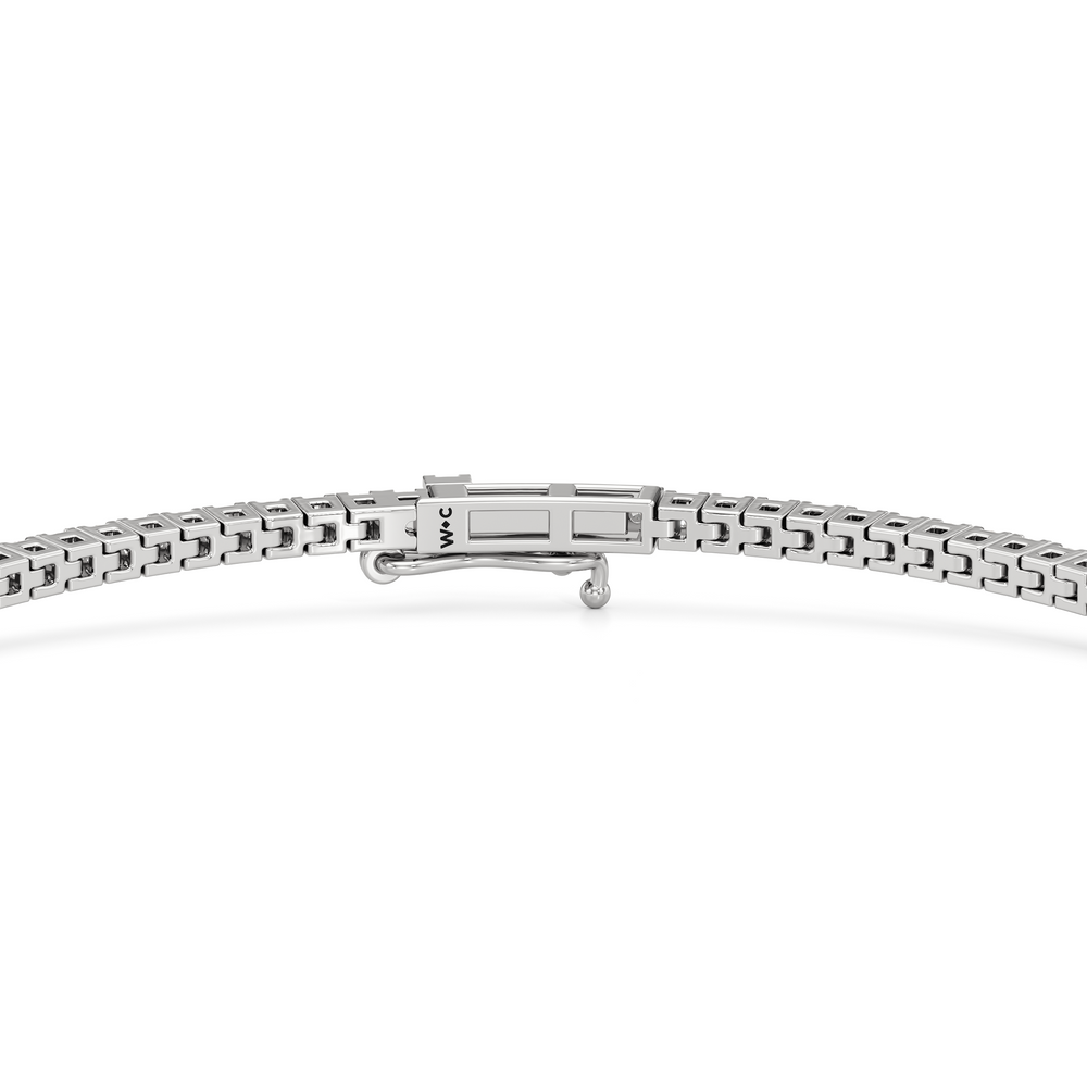 Classic 4-Prong Round Lab Diamond Square Basket Tennis Bracelet with 1 Cut Diamond in 14KT White Gold view 6
