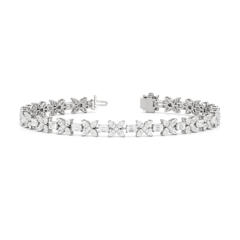 Wildflower Bracelet with 7 Cut Diamond in 14KT White Gold view 3
