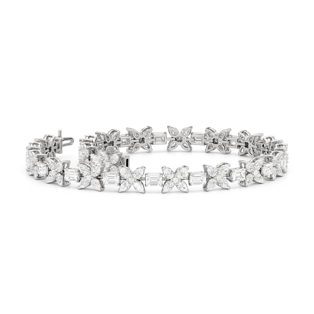 Wildflower Bracelet with 7 Cut Diamond in 14KT White Gold view 4
