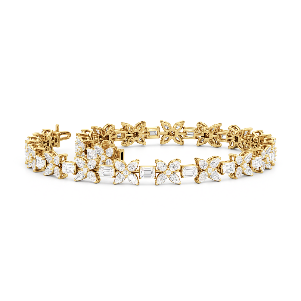 Wildflower Bracelet with 7 Cut Diamond in 14KT Yellow Gold view 4
