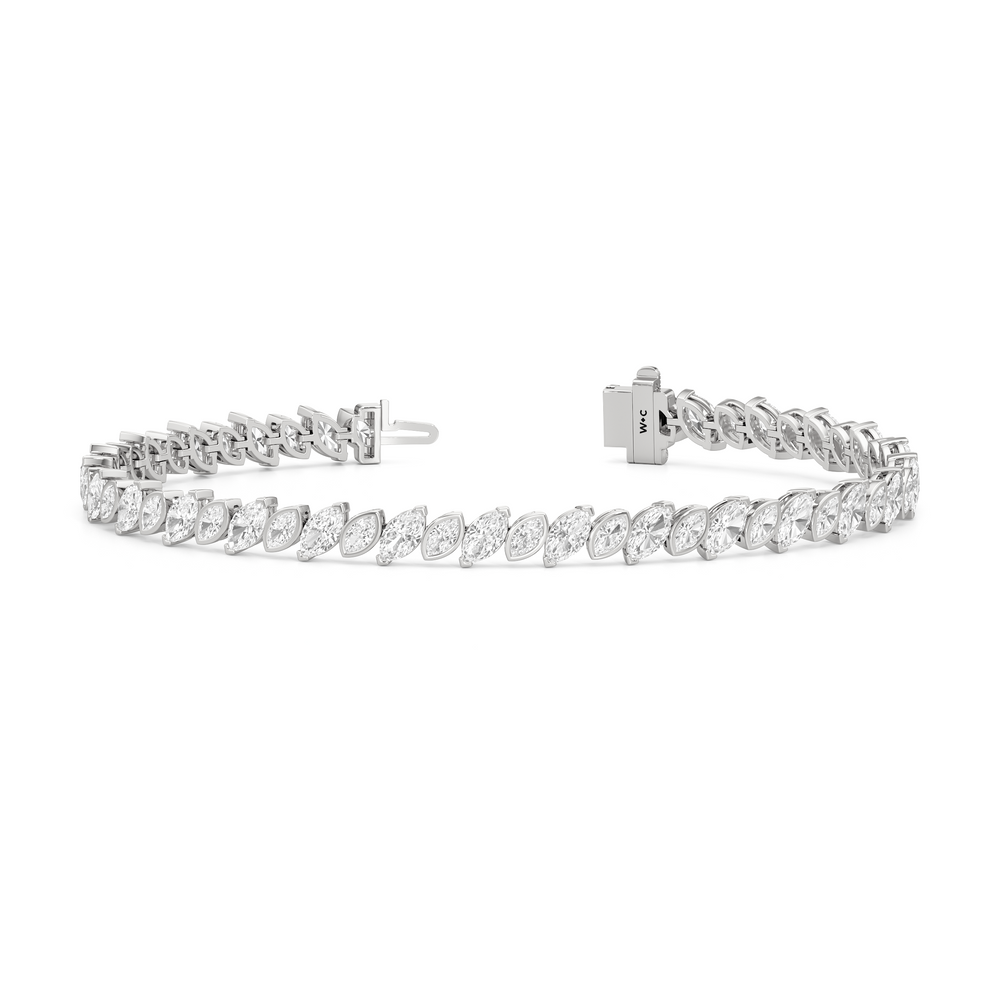 Angled Marquise Bezel Tennis Bracelet with 5 1/2 Cut Diamond in 14KT White Gold view 2
