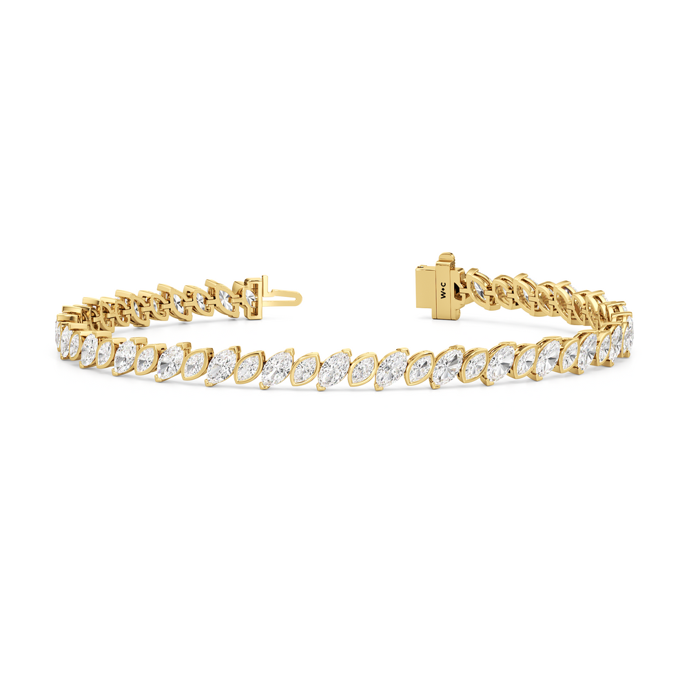 Angled Marquise Bezel Tennis Bracelet with 5 1/2 Cut Diamond in 14KT Yellow Gold view 2
