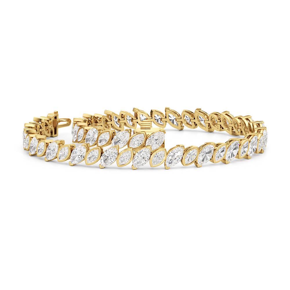 Angled Marquise Bezel Tennis Bracelet with 5 1/2 Cut Diamond in 14KT Yellow Gold view 3
