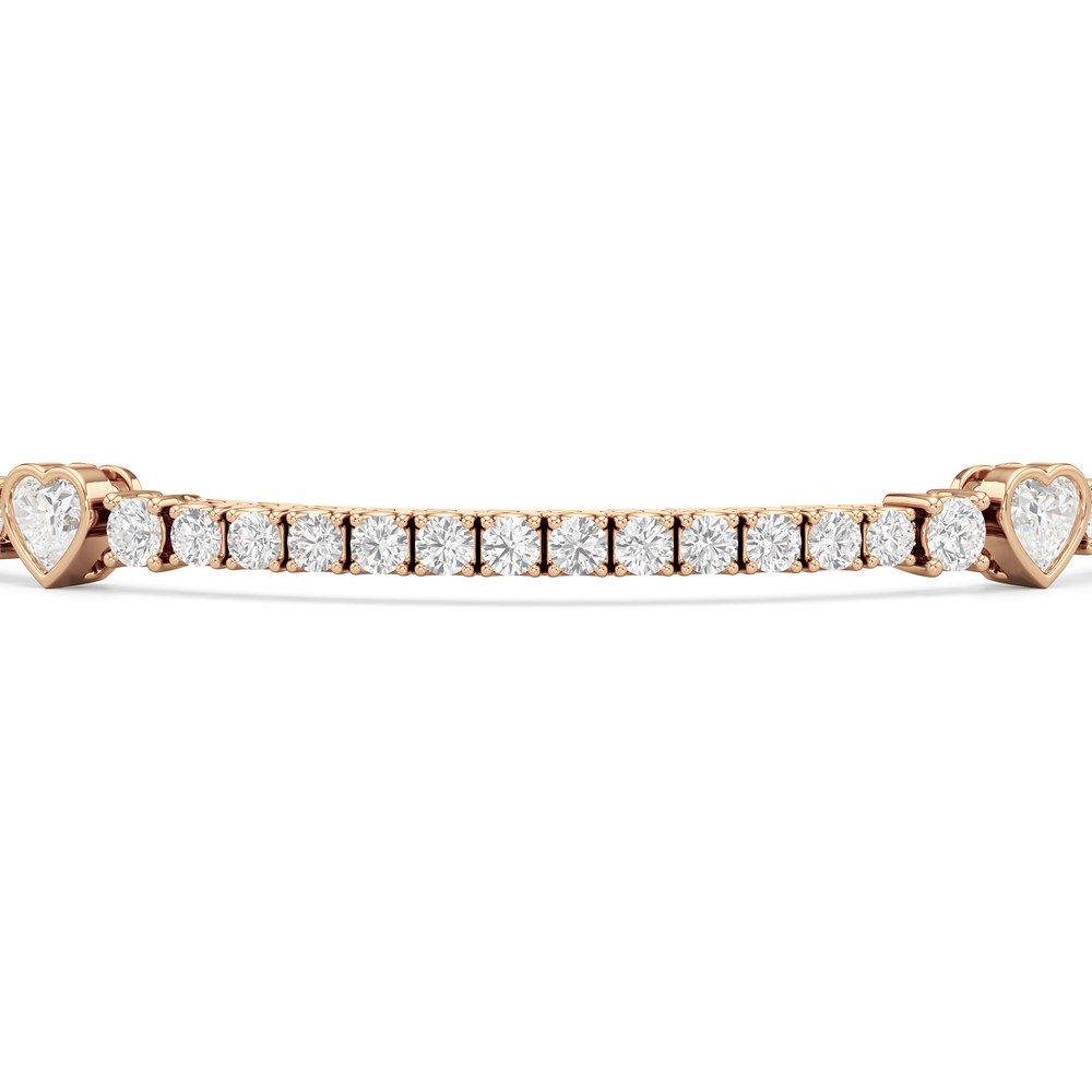 Bezeled Heart Station with Round Diamonds Tennis Bracelet with 4 Cut Diamond in 14KT Rose Gold view 6
