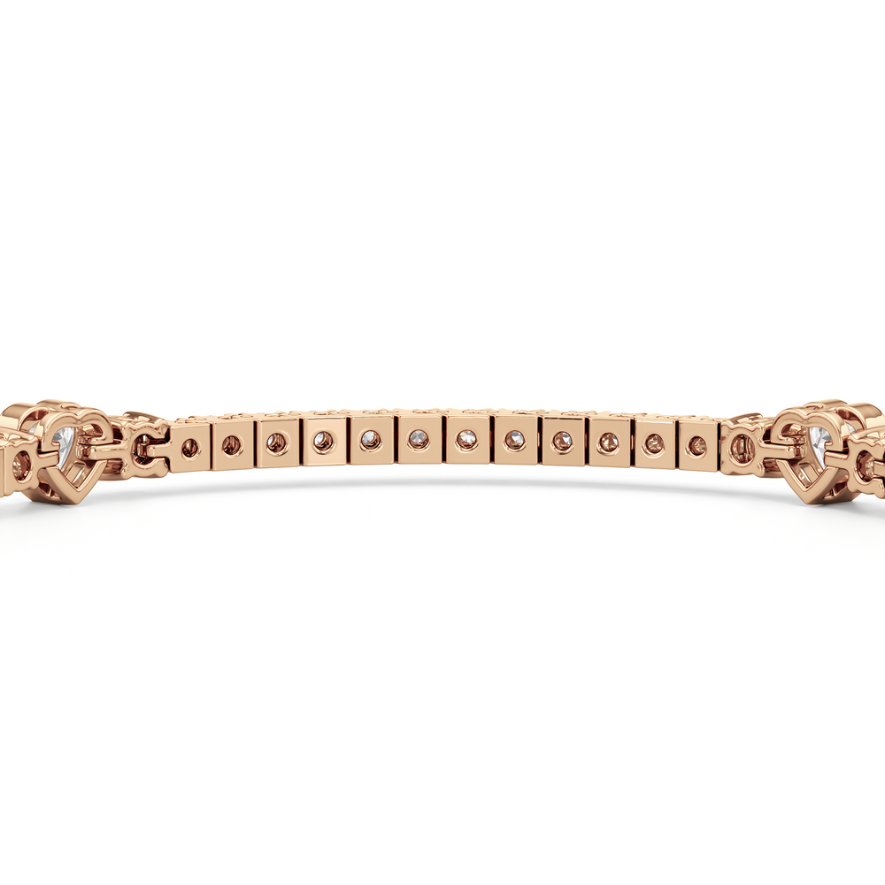 Bezeled Heart Station with Round Diamonds Tennis Bracelet with 4 Cut Diamond in 14KT Rose Gold view 8
