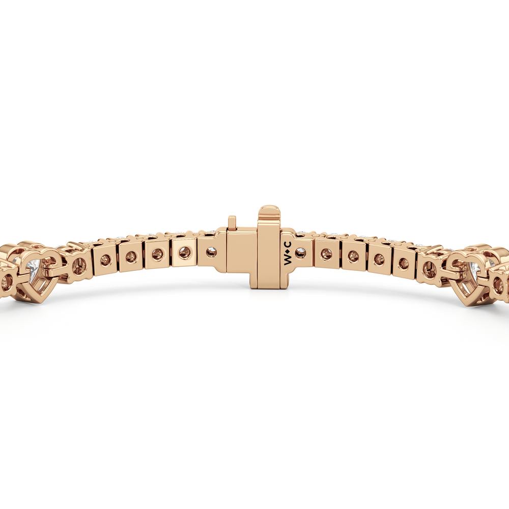 Bezeled Heart Station with Round Diamonds Tennis Bracelet with 4 Cut Diamond in 14KT Rose Gold view 7
