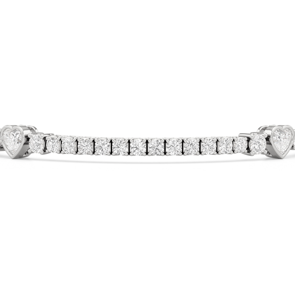 Bezeled Heart Station with Round Diamonds Tennis Bracelet with 4 Cut Diamond in 14KT White Gold view 6
