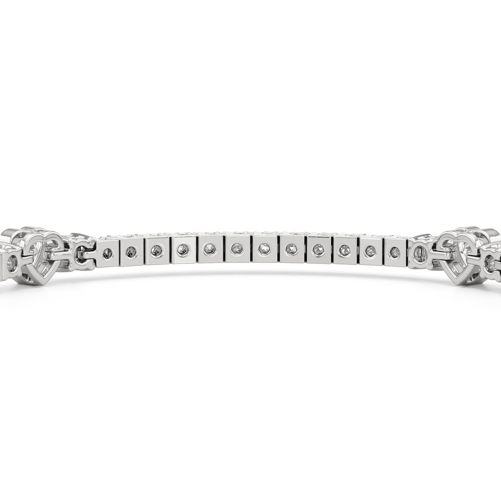 Bezeled Heart Station with Round Diamonds Tennis Bracelet with 4 Cut Diamond in 14KT White Gold view 8
