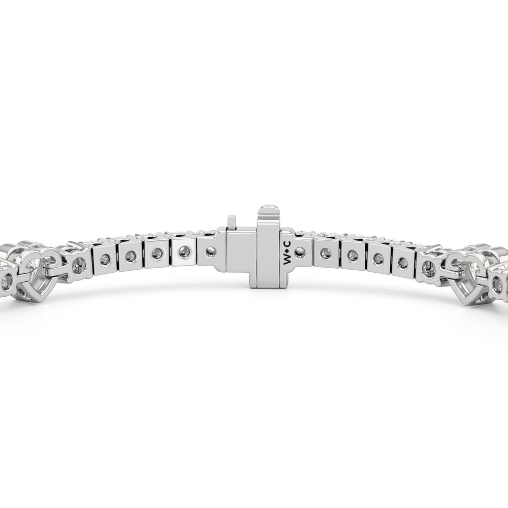 Bezeled Heart Station with Round Diamonds Tennis Bracelet with 4 Cut Diamond in 14KT White Gold view 7
