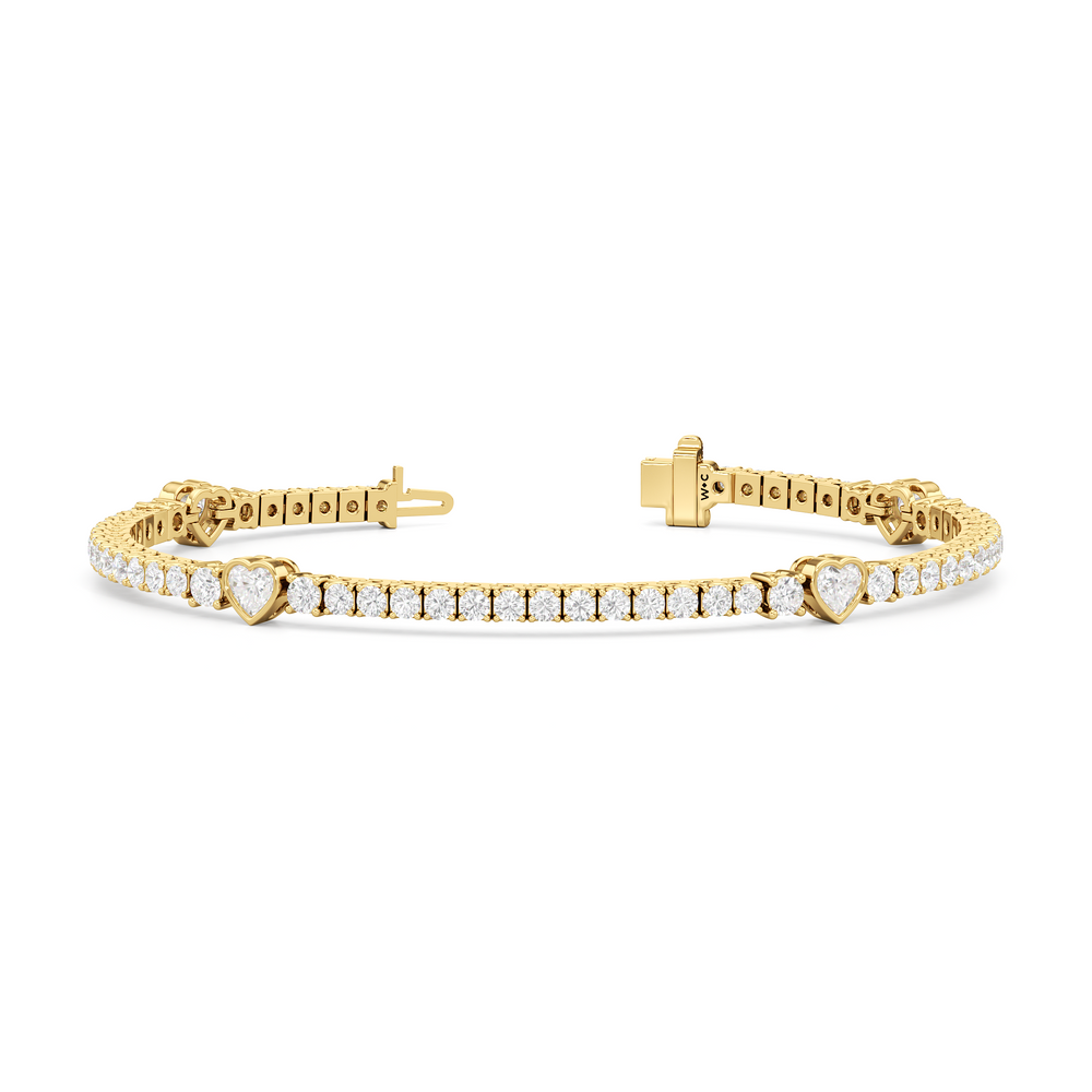 Bezeled Heart Station with Round Diamonds Tennis Bracelet with 4 Cut Diamond in 14KT Yellow Gold view 2
