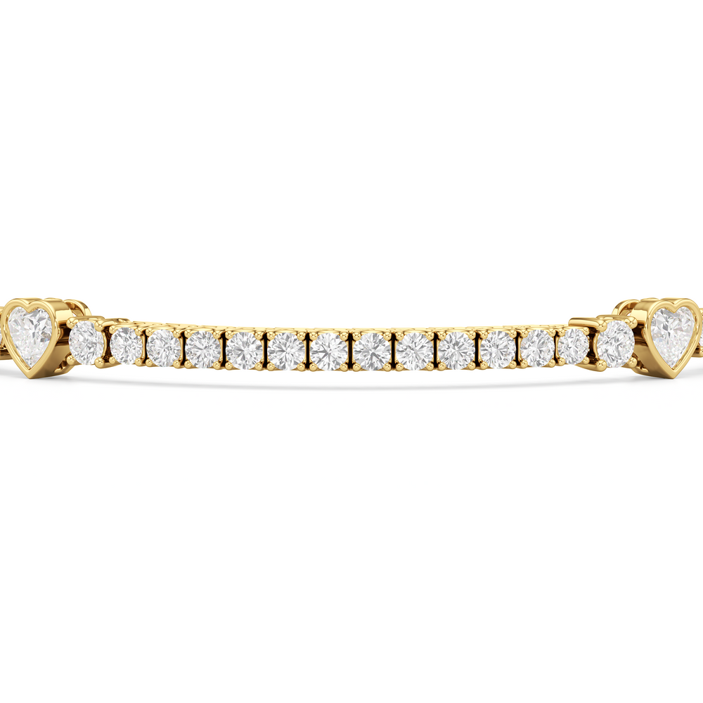 Bezeled Heart Station with Round Diamonds Tennis Bracelet with 4 Cut Diamond in 14KT Yellow Gold view 6
