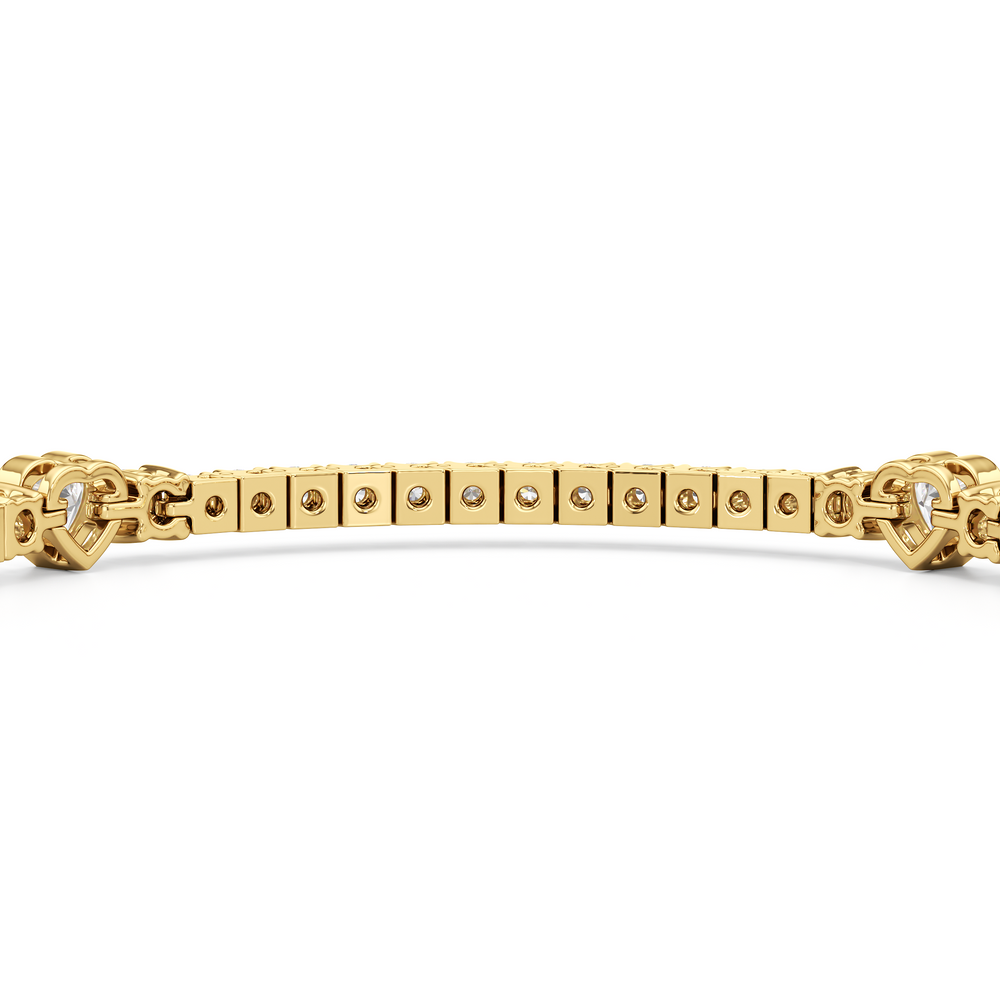 Bezeled Heart Station with Round Diamonds Tennis Bracelet with 4 Cut Diamond in 14KT Yellow Gold view 8
