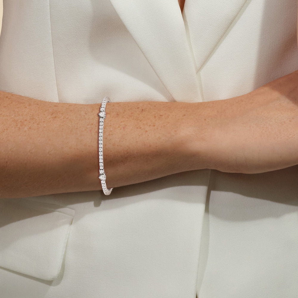 Bezeled Heart Station with Round Diamonds Tennis Bracelet with 4 Cut Diamond in 14KT Yellow Gold view 4
