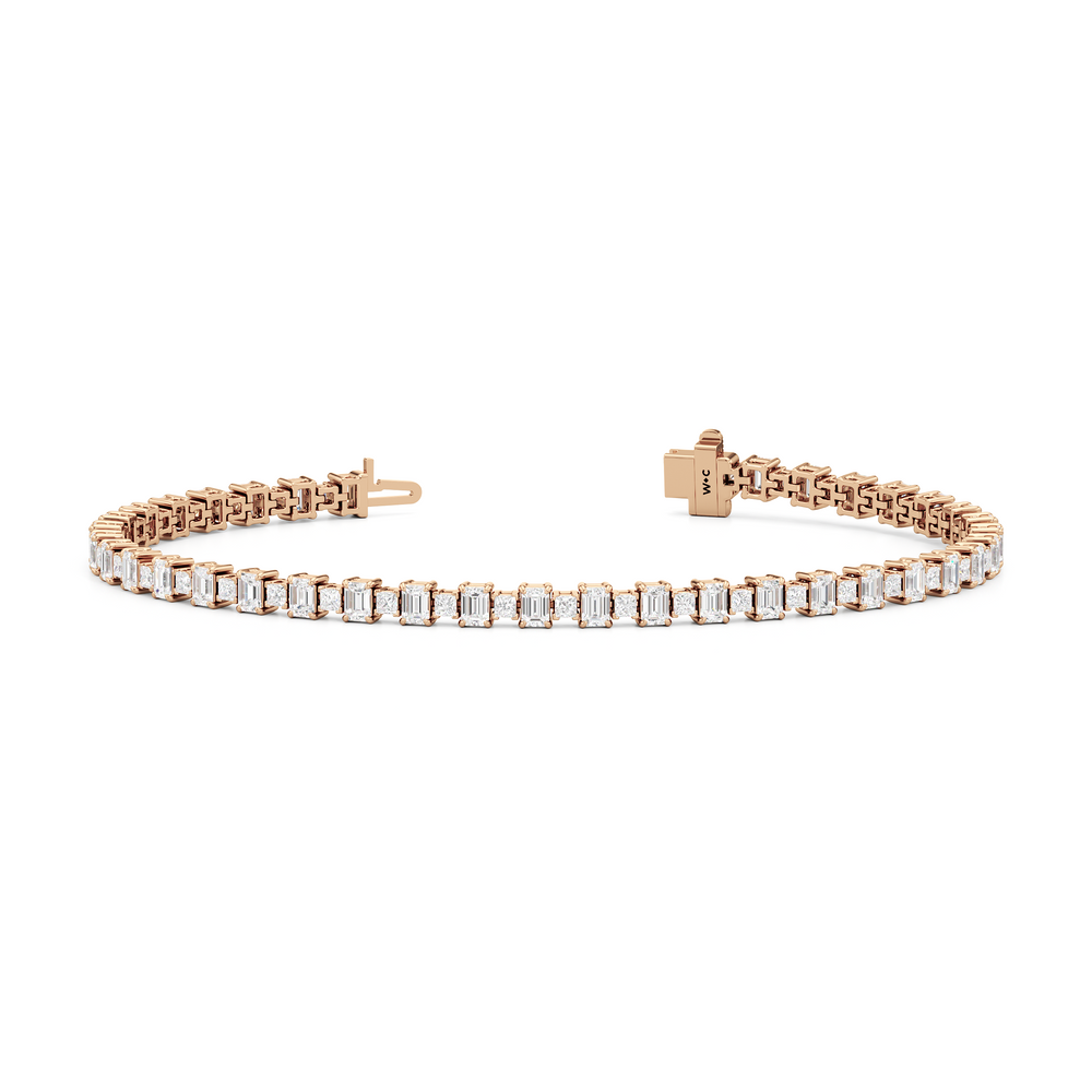 Alternating Emerald and Princess Tennis Bracelet with 5 Cut Diamond in 14KT Rose Gold view 2
