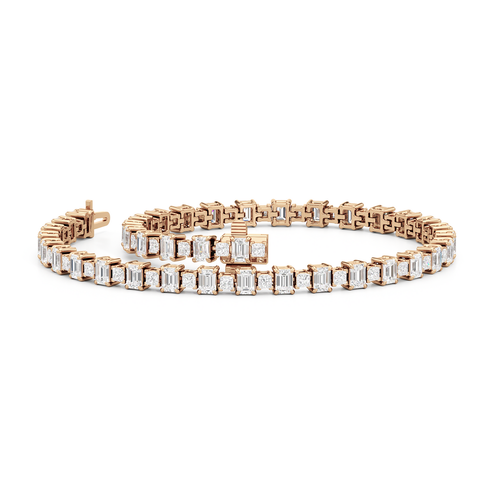 Alternating Emerald and Princess Tennis Bracelet with 5 Cut Diamond in 14KT Rose Gold view 3
