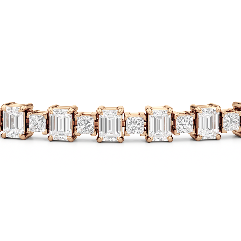 Alternating Emerald and Princess Tennis Bracelet with 5 Cut Diamond in 14KT Rose Gold view 6
