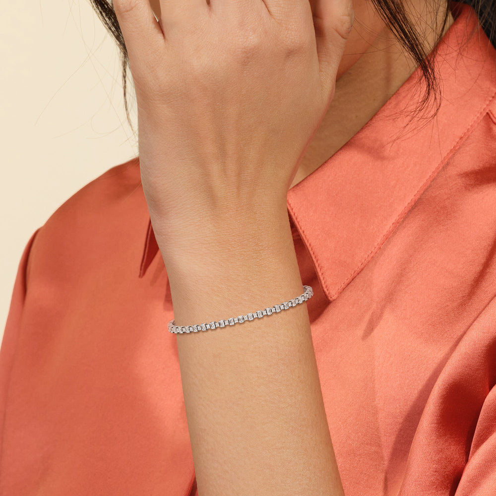 Alternating Emerald and Princess Tennis Bracelet with 5 Cut Diamond in 14KT Rose Gold view 4
