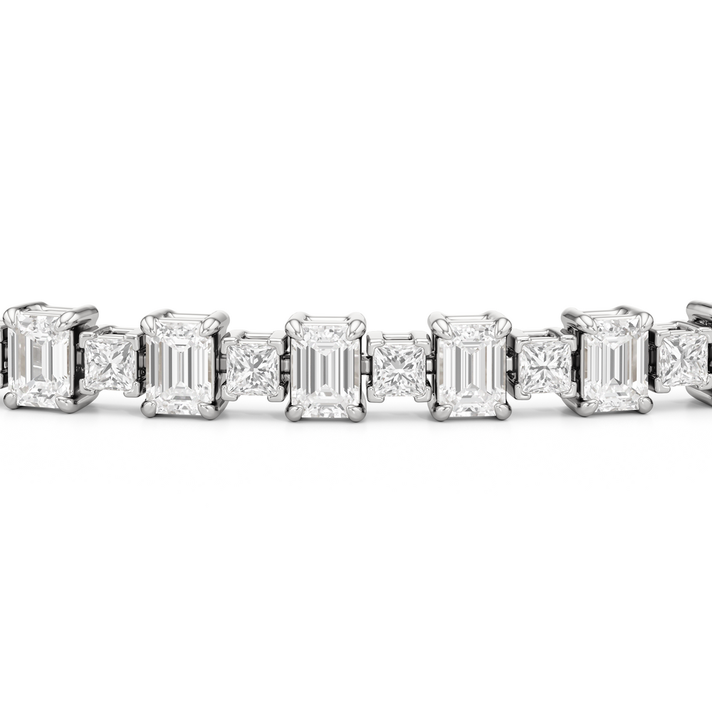 Alternating Emerald and Princess Tennis Bracelet with 5 Cut Diamond in 14KT White Gold view 6
