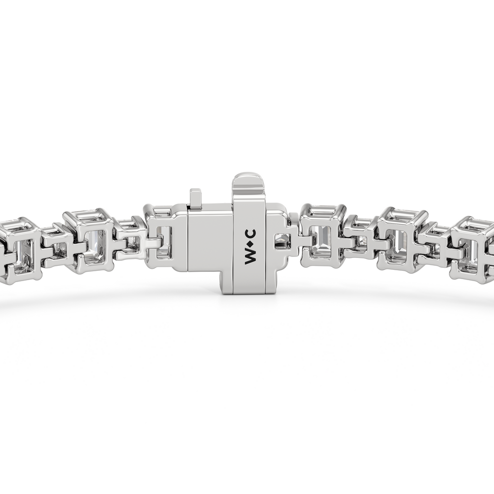 Alternating Emerald and Princess Tennis Bracelet with 5 Cut Diamond in 14KT White Gold view 7

