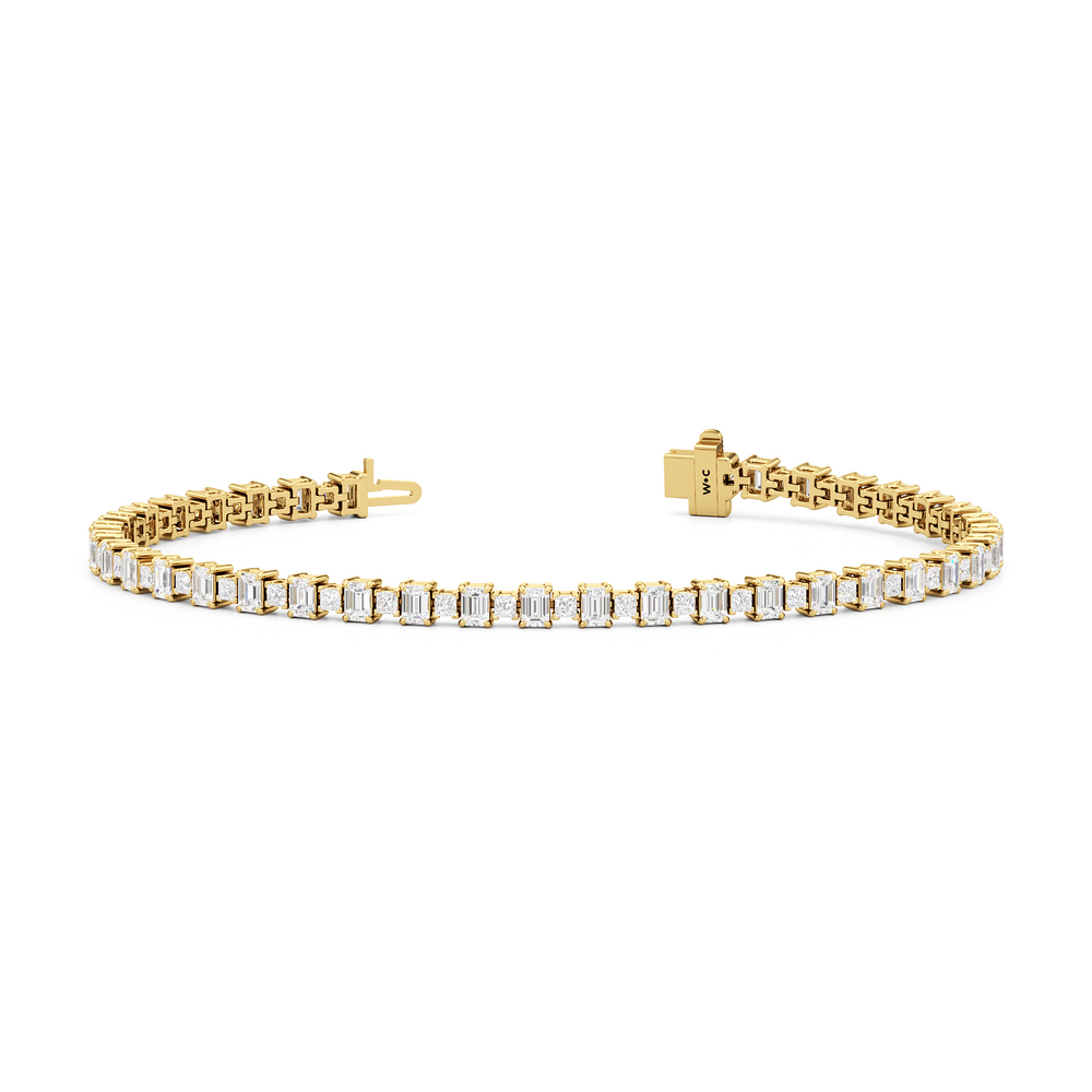 Alternating Emerald and Princess Tennis Bracelet with 5 Cut Diamond in 14KT Yellow Gold view 2
