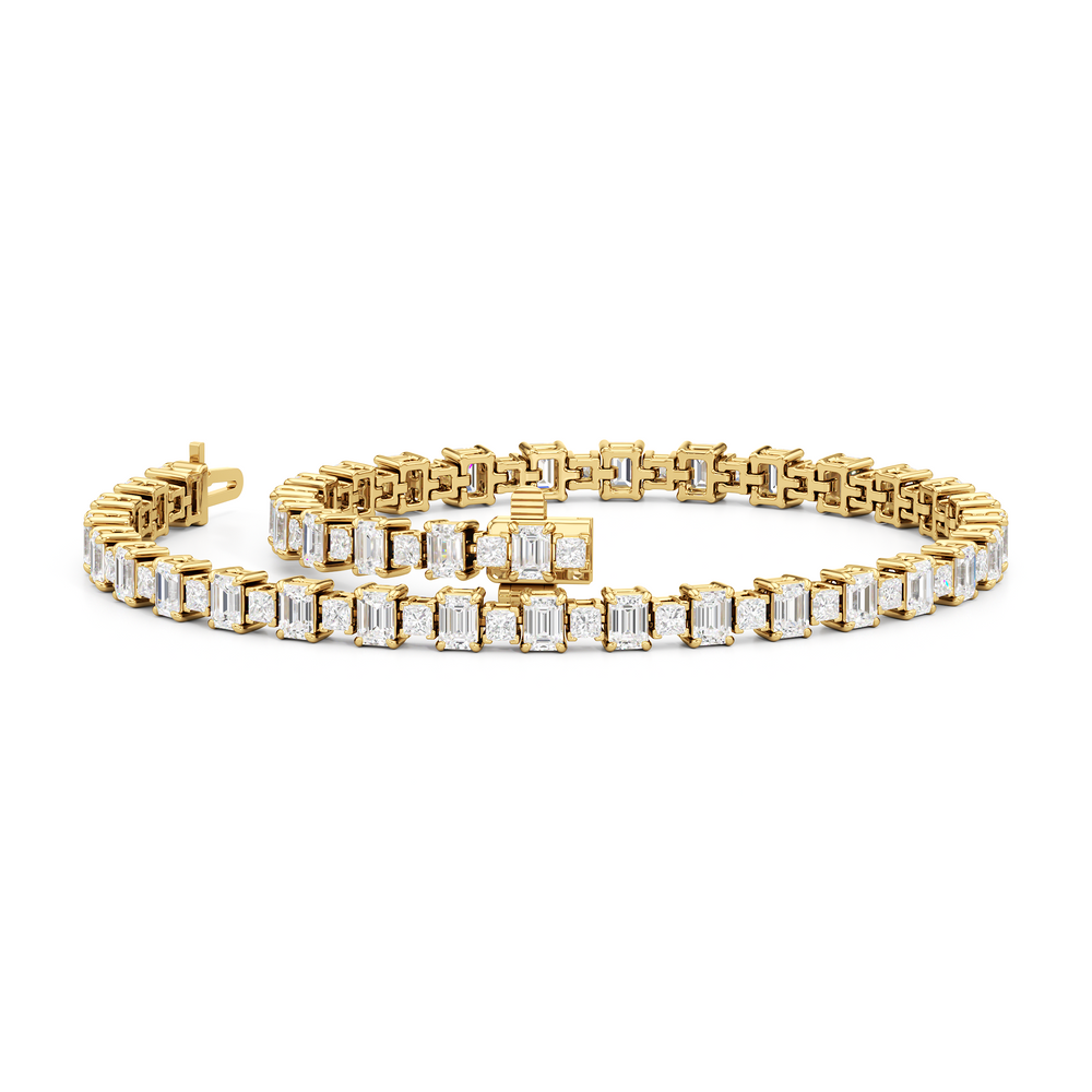Alternating Emerald and Princess Tennis Bracelet with 5 Cut Diamond in 14KT Yellow Gold view 3
