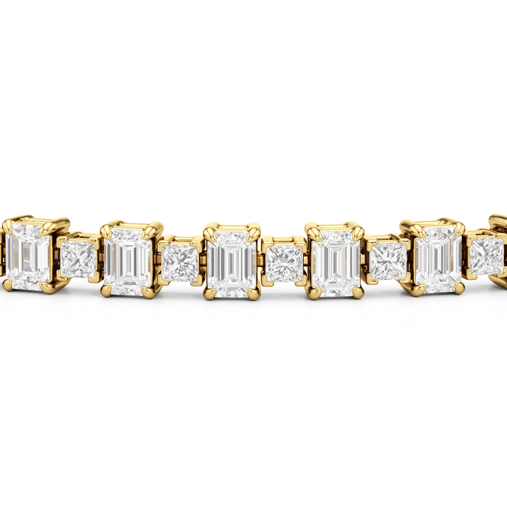 Alternating Emerald and Princess Tennis Bracelet with 5 Cut Diamond in 14KT Yellow Gold view 6

