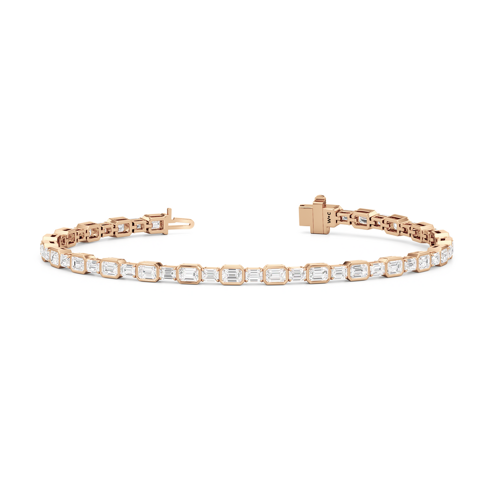 Bezeled Emerald Alternating Tennis Bracelet with 5 1/2 Cut Diamond in 14KT Rose Gold view 2
