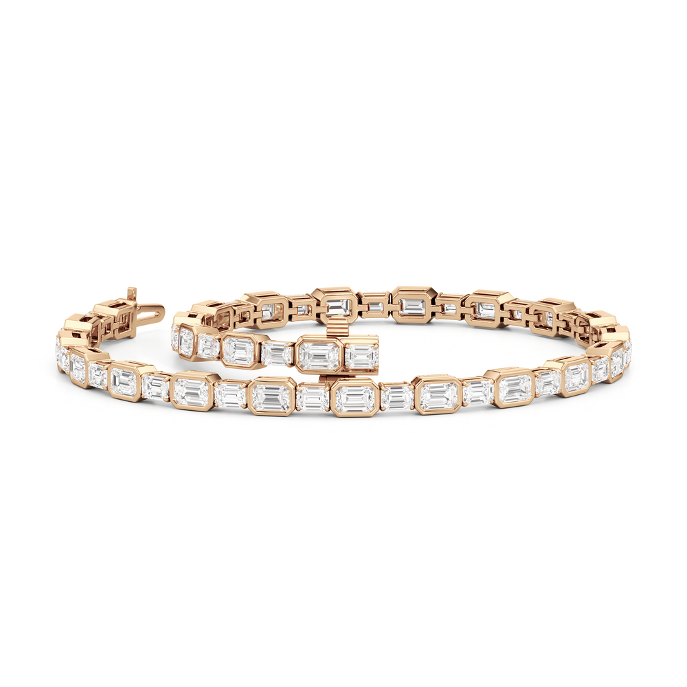 Bezeled Emerald Alternating Tennis Bracelet with 5 1/2 Cut Diamond in 14KT Rose Gold view 3
