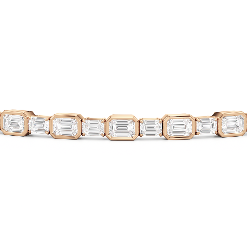Bezeled Emerald Alternating Tennis Bracelet with 5 1/2 Cut Diamond in 14KT Rose Gold view 6
