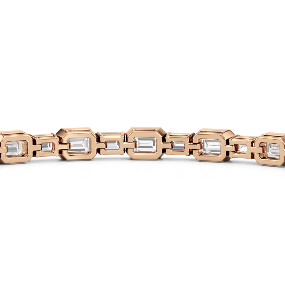 Bezeled Emerald Alternating Tennis Bracelet with 5 1/2 Cut Diamond in 14KT Rose Gold view 8
