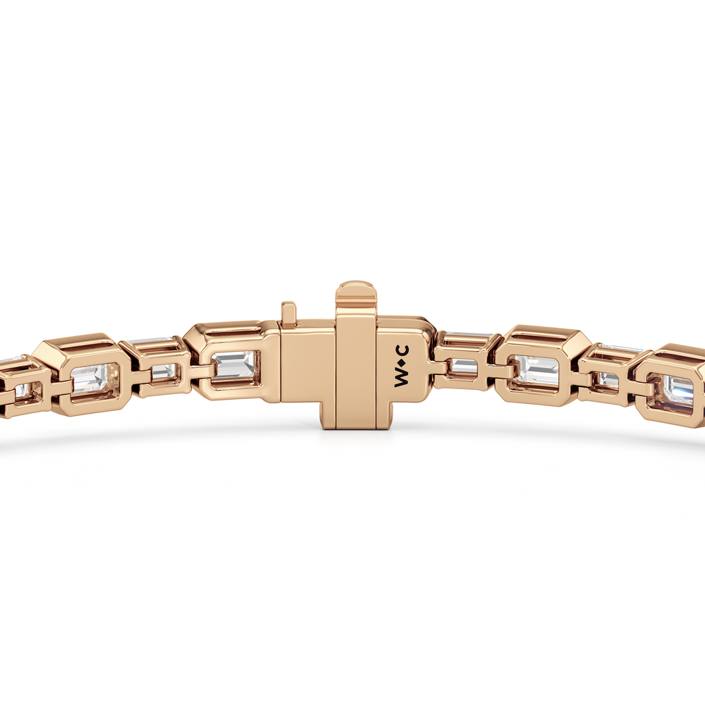Bezeled Emerald Alternating Tennis Bracelet with 5 1/2 Cut Diamond in 14KT Rose Gold view 7
