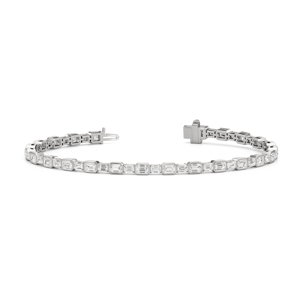 Bezeled Emerald Alternating Tennis Bracelet with 5 1/2 Cut Diamond in 14KT White Gold view 2
