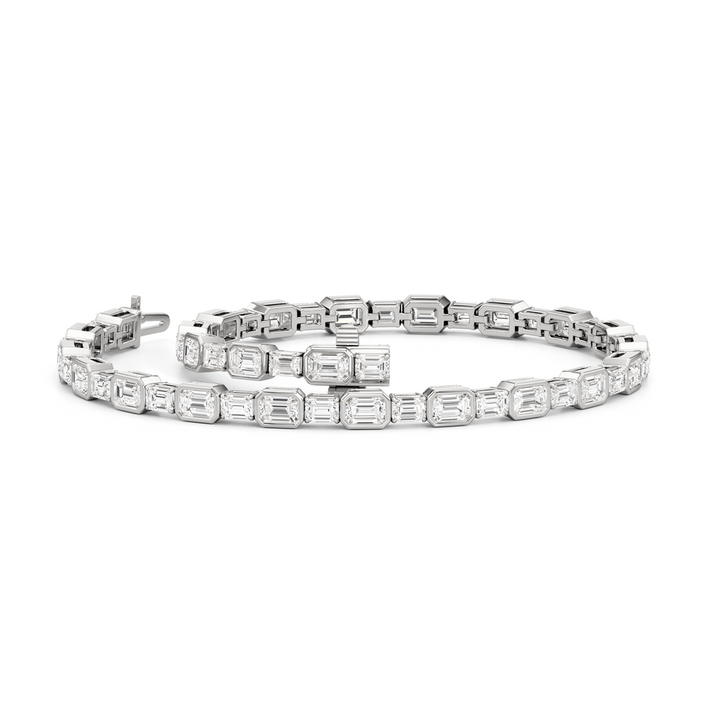 Bezeled Emerald Alternating Tennis Bracelet with 5 1/2 Cut Diamond in 14KT White Gold view 3
