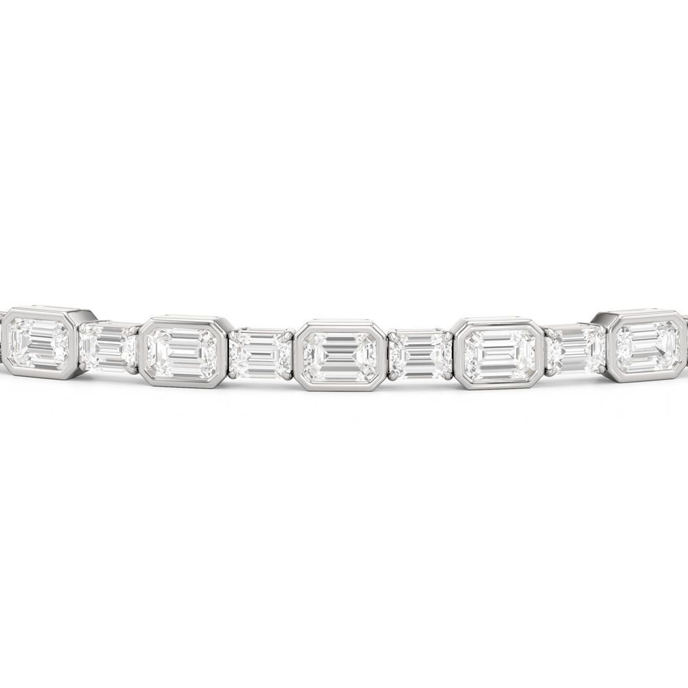 Bezeled Emerald Alternating Tennis Bracelet with 5 1/2 Cut Diamond in 14KT White Gold view 6
