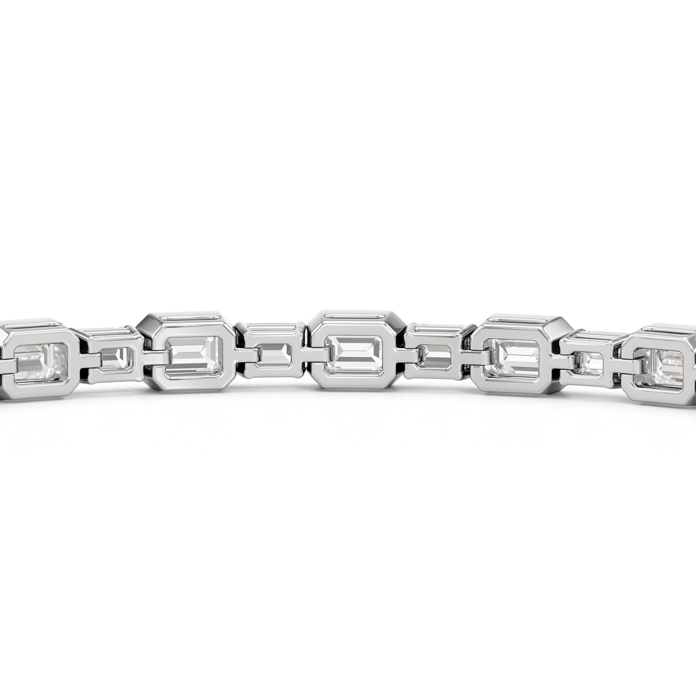 Bezeled Emerald Alternating Tennis Bracelet with 5 1/2 Cut Diamond in 14KT White Gold view 8
