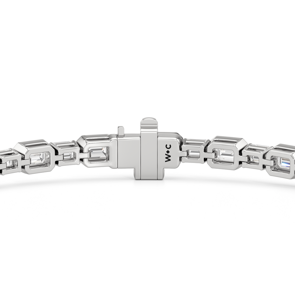 Bezeled Emerald Alternating Tennis Bracelet with 5 1/2 Cut Diamond in 14KT White Gold view 7
