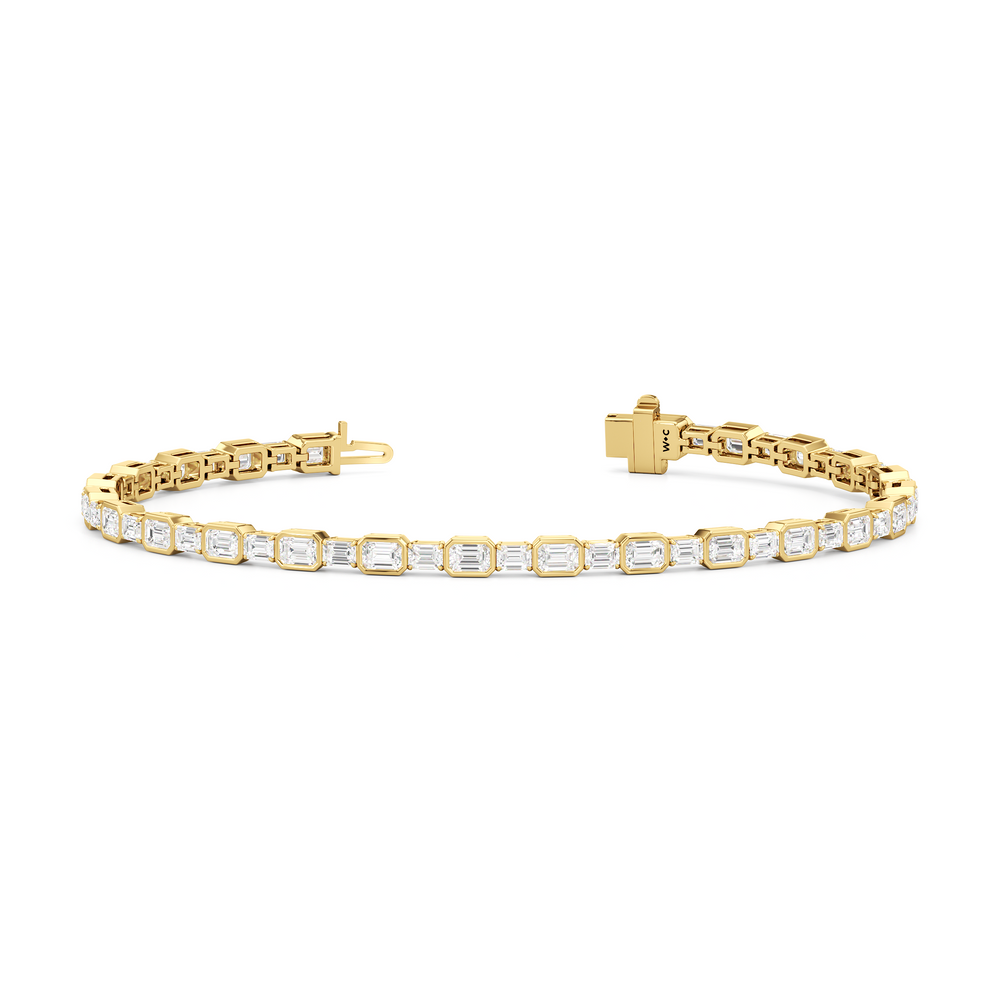 Bezeled Emerald Alternating Tennis Bracelet with 5 1/2 Cut Diamond in 14KT Yellow Gold view 2
