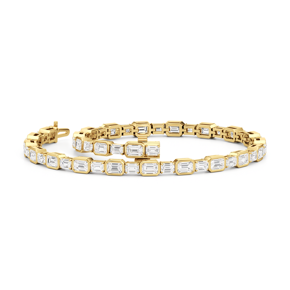 Bezeled Emerald Alternating Tennis Bracelet with 5 1/2 Cut Diamond in 14KT Yellow Gold view 3
