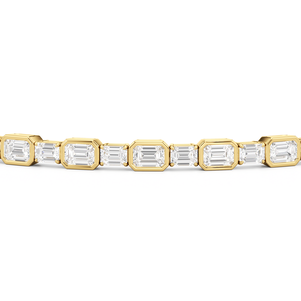 Bezeled Emerald Alternating Tennis Bracelet with 5 1/2 Cut Diamond in 14KT Yellow Gold view 6
