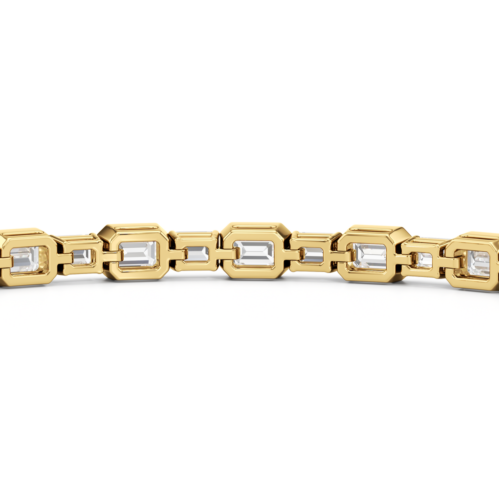 Bezeled Emerald Alternating Tennis Bracelet with 5 1/2 Cut Diamond in 14KT Yellow Gold view 8
