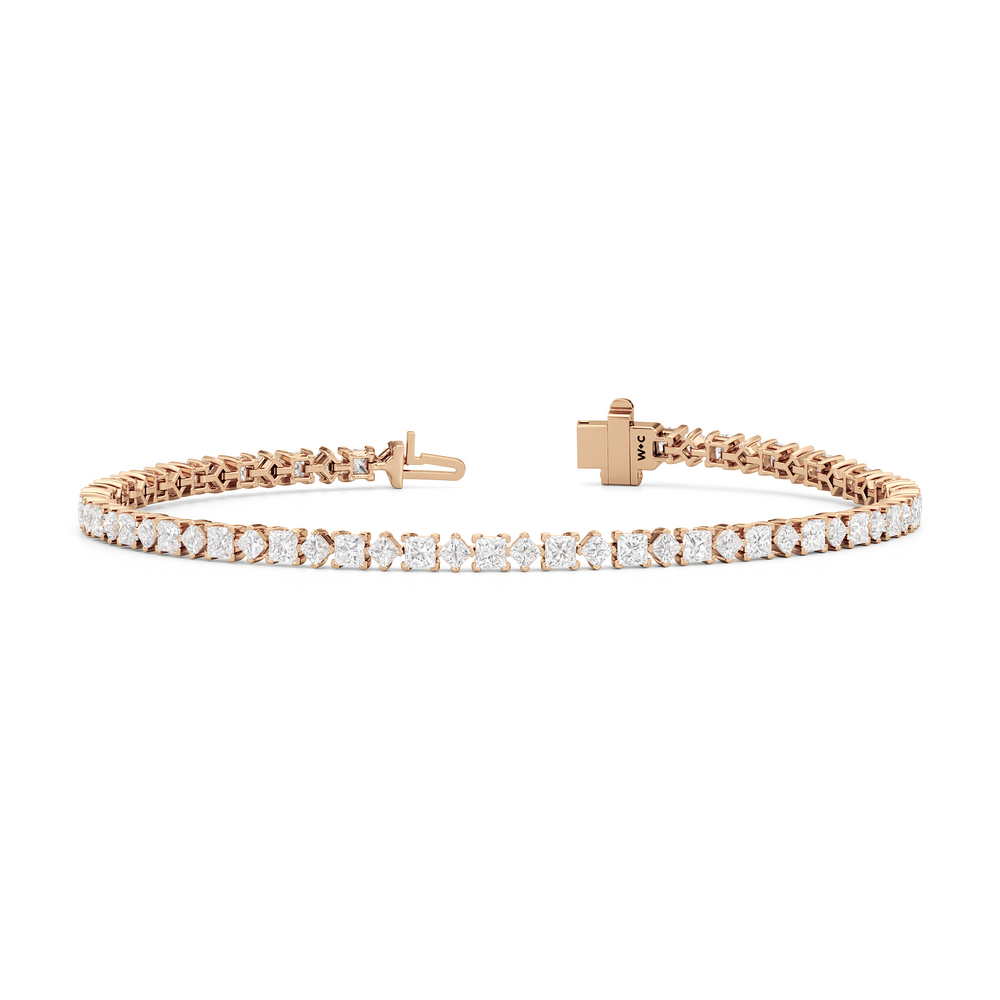 Alternating Princess Tennis Bracelet with 4 3/4 Cut Diamond in 14KT Rose Gold view 2
