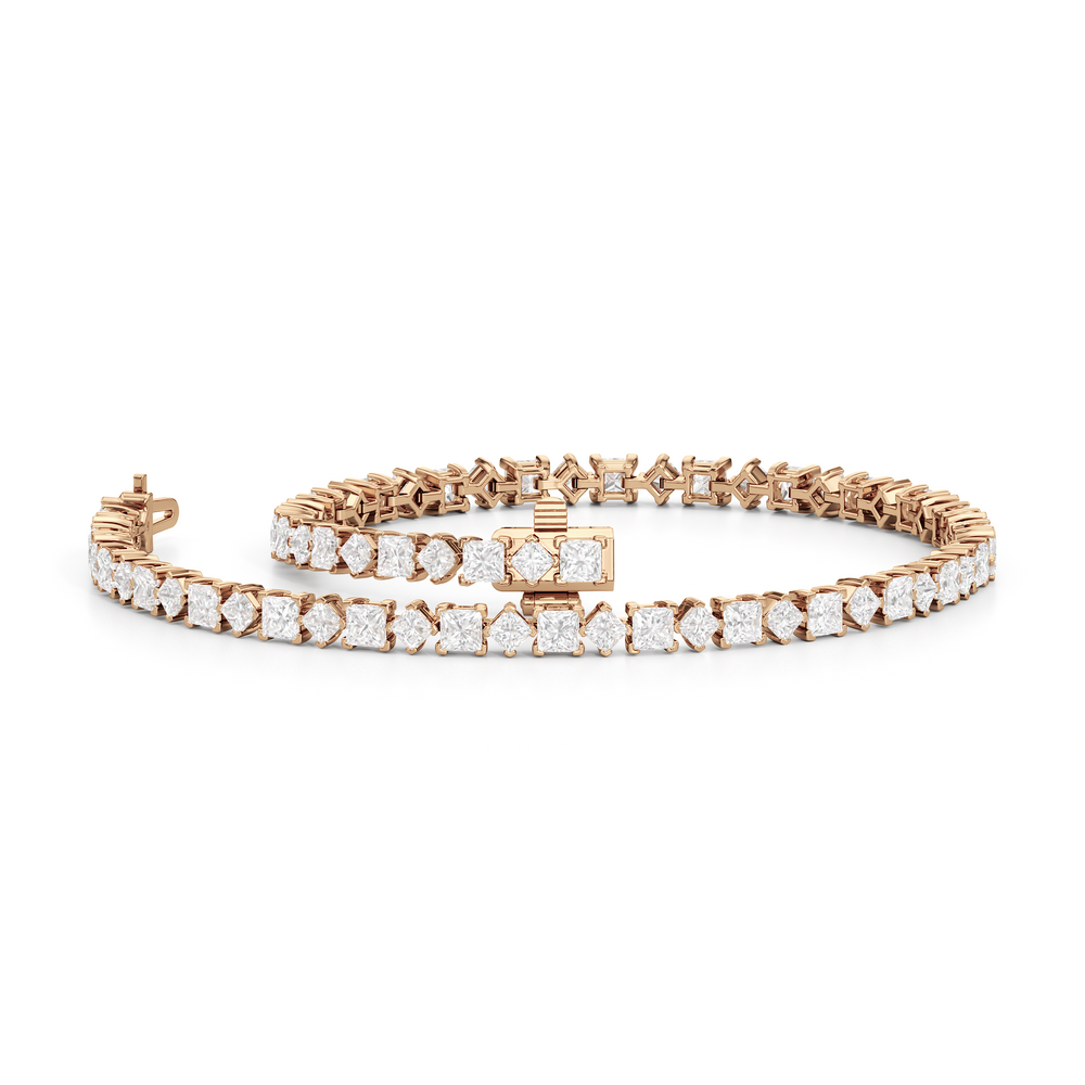 Alternating Princess Tennis Bracelet with 4 3/4 Cut Diamond in 14KT Rose Gold view 3
