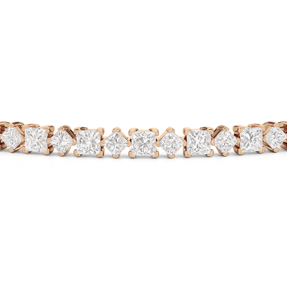 Alternating Princess Tennis Bracelet with 4 3/4 Cut Diamond in 14KT Rose Gold view 6
